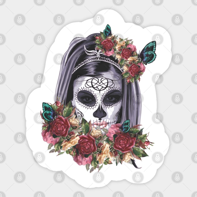 Skull & Roses dia de los Muertos Sticker by The-Dark-King